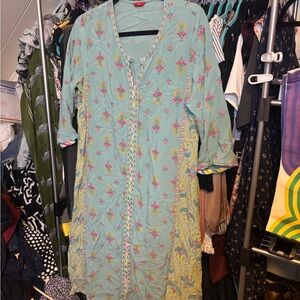 W for Women Blue and Pink Buttoned Maxi Dress